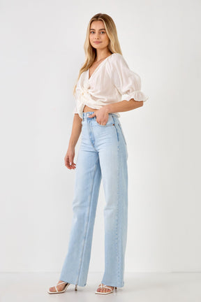 ENDLESS ROSE - Front Twisted Puff Sleeve Top - TOPS available at Objectrare