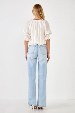 ENDLESS ROSE - Front Twisted Puff Sleeve Top - TOPS available at Objectrare