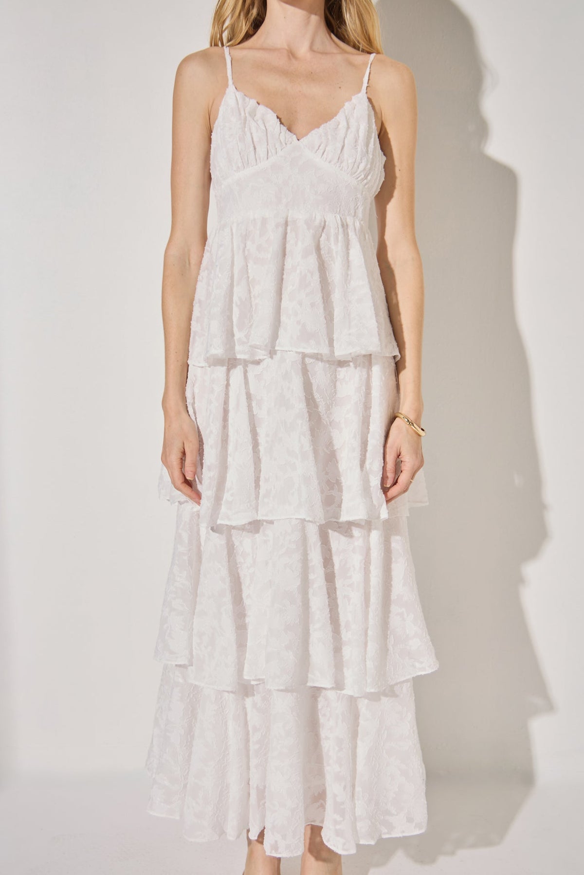 LA'VEN - Floral Jacquard Tiered Maxi Dress - DRESSES available at Objectrare