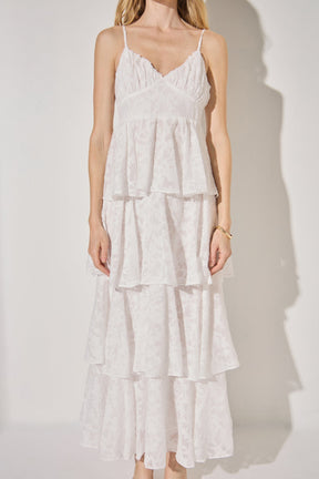 Floral Jacquard Tiered Maxi Dress