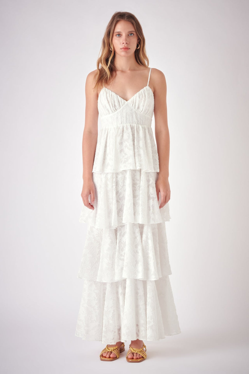 Floral Jacquard Tiered Maxi Dress