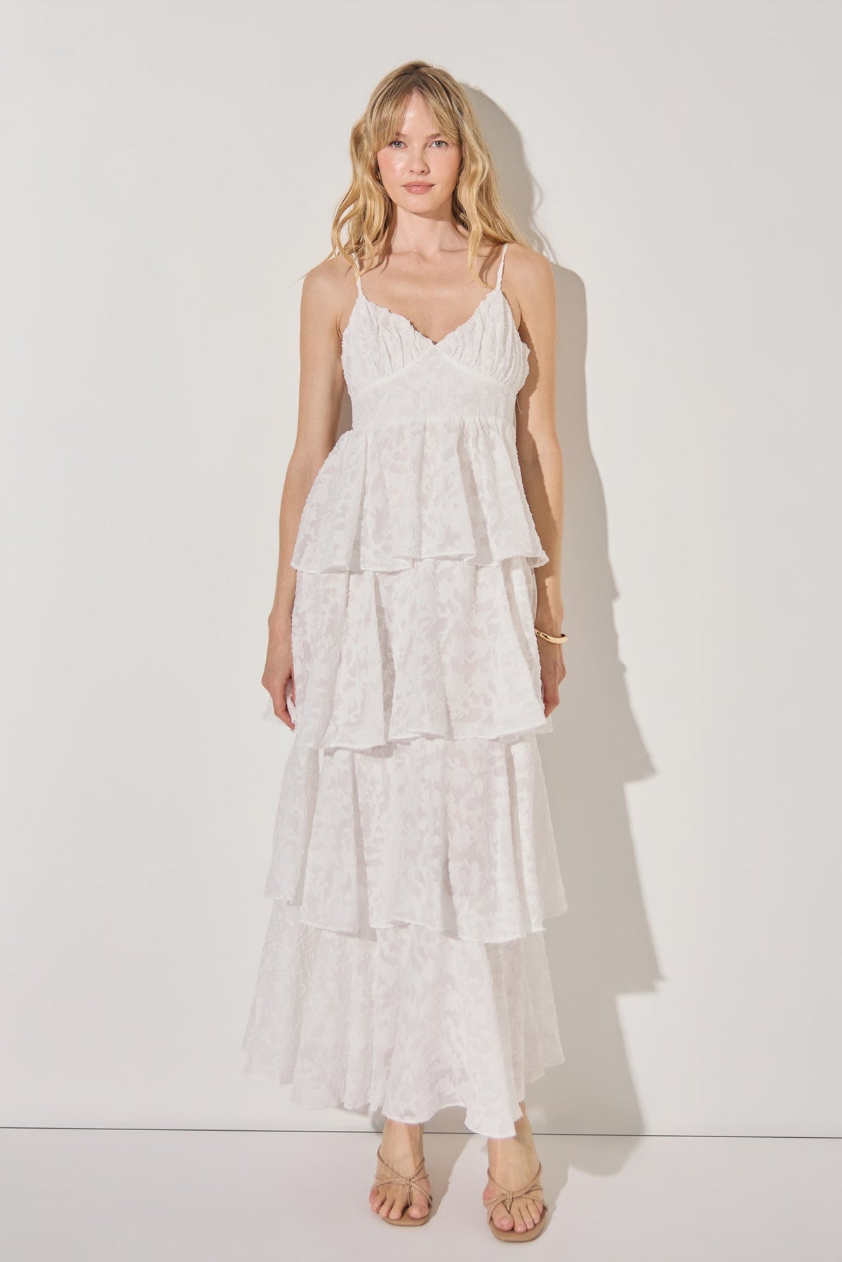 LA'VEN - Floral Jacquard Tiered Maxi Dress - DRESSES available at Objectrare