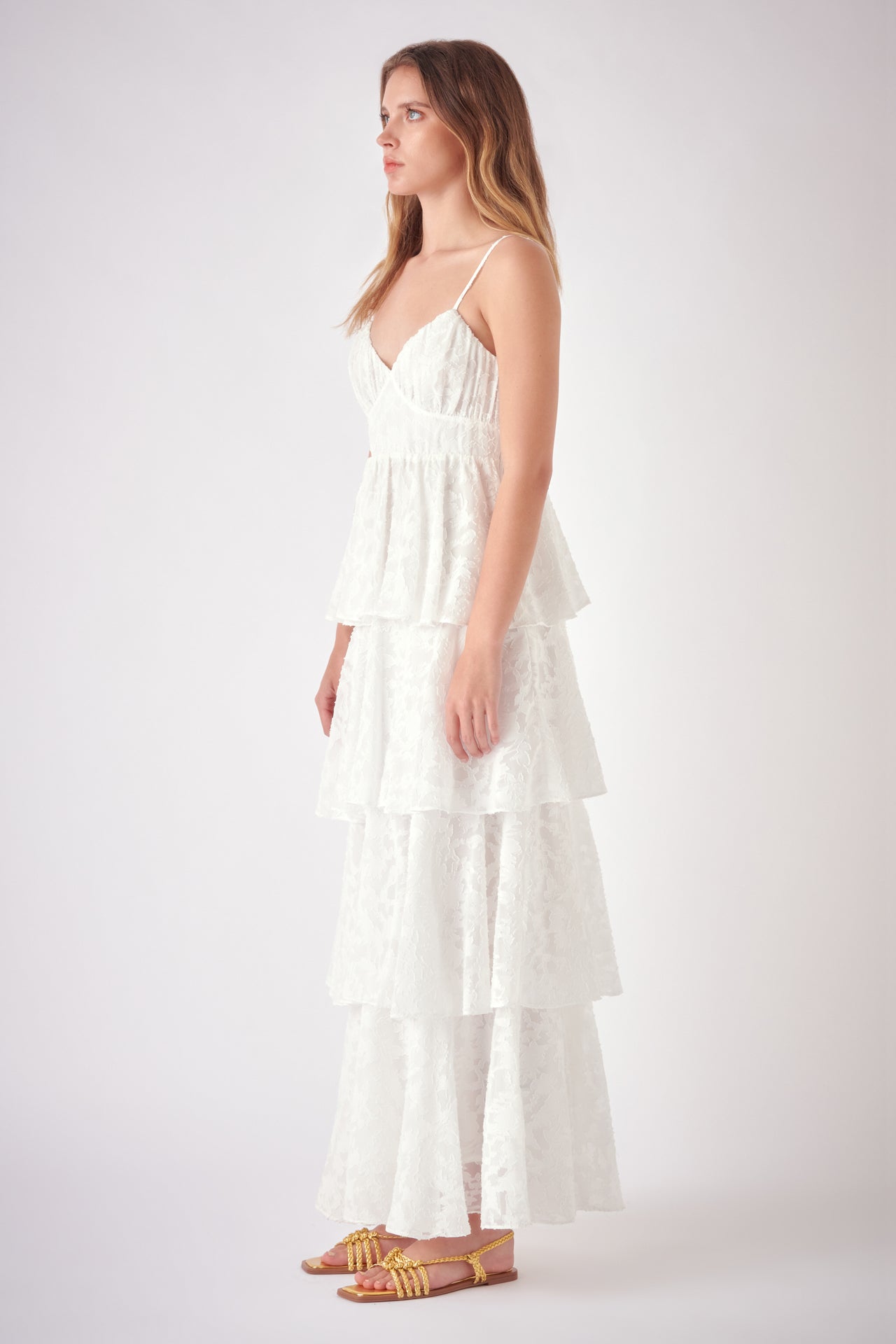 FREE THE ROSES - Floral Jacquard Tiered Maxi Dress - DRESSES available at Objectrare
