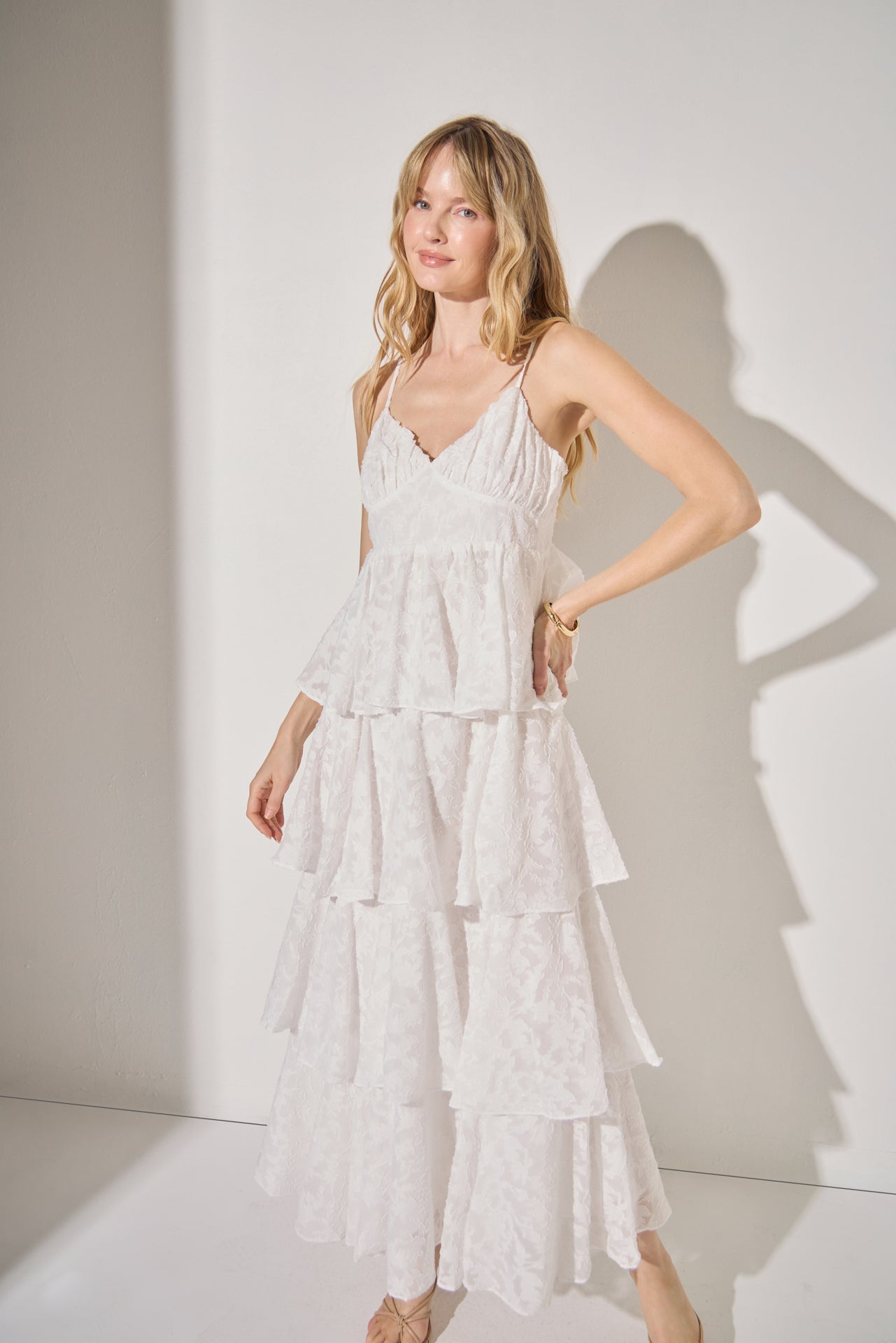 Floral Jacquard Tiered Maxi Dress