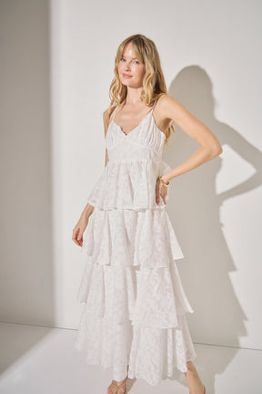 Floral Jacquard Tiered Maxi Dress