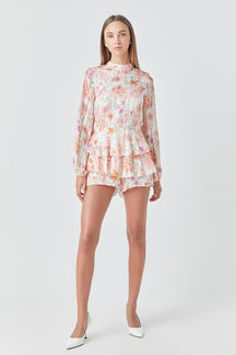 ENDLESS ROSE - Endless Rose - Long Sleeve Floral Romper - ROMPERS available at Objectrare