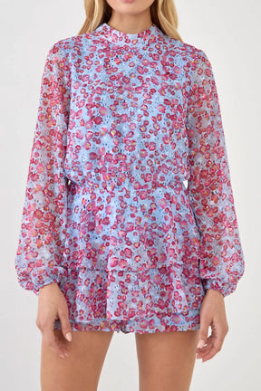 ENDLESS ROSE - Long-Sleeve Floral Romper - ROMPERS available at Objectrare