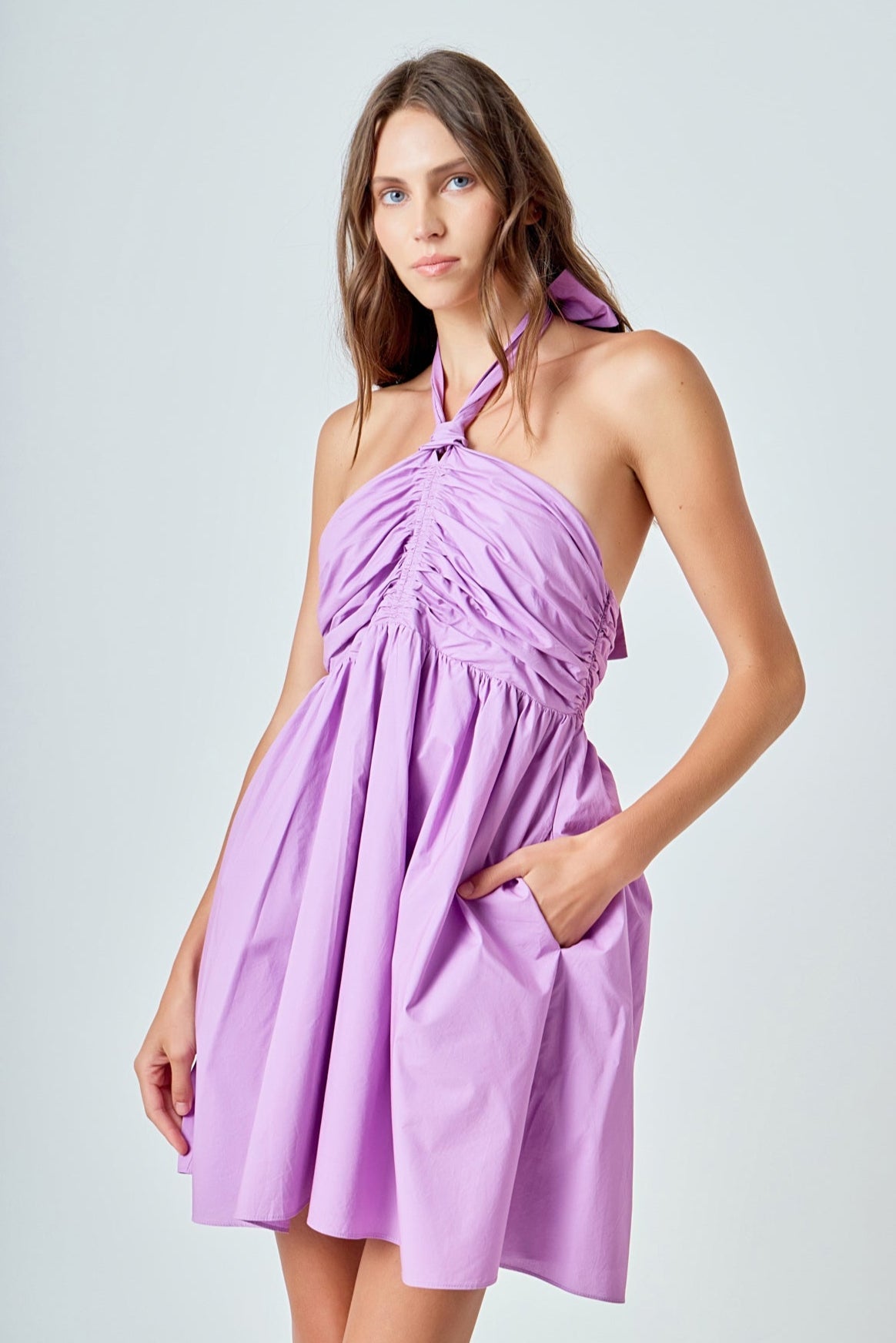 ENDLESS ROSE - Ruched Halter Neck Flounce Dress - DRESSES available at Objectrare