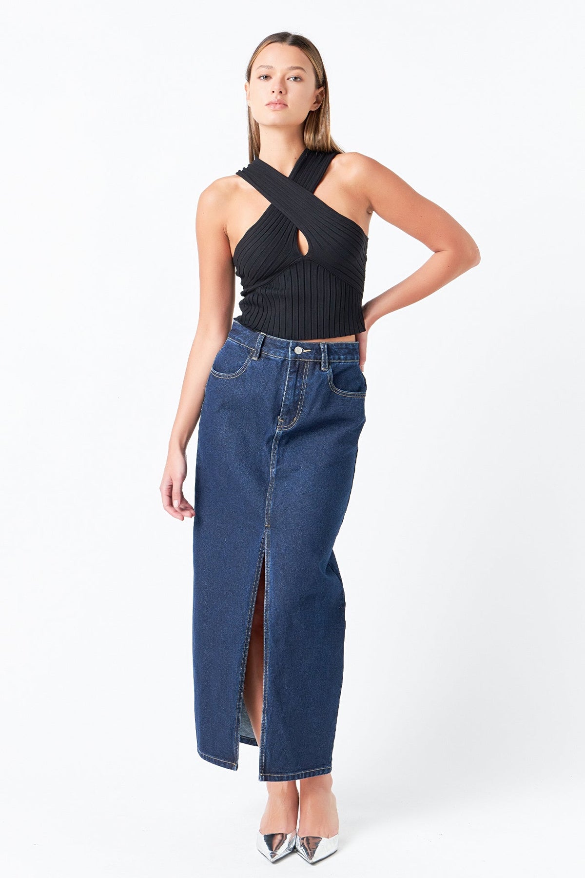 GREY LAB - Fine Rib Knit Halter Peekaboo Top - TOPS available at Objectrare