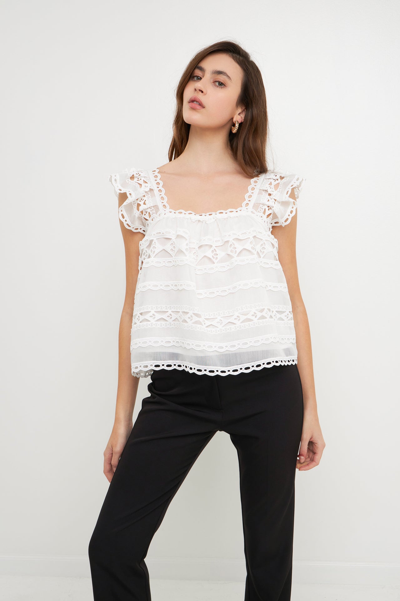 Flounce Lace Organza Crop Top