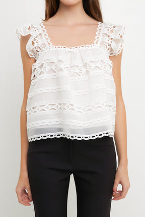 Flounce Lace Organza Crop Top
