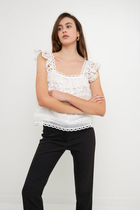 Flounce Lace Organza Crop Top
