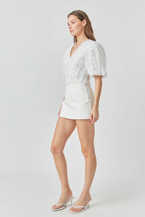ENDLESS ROSE - Laced V-Neck Puff Sleeve Top - TOPS available at Objectrare