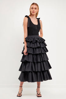 ENGLISH FACTORY - English Factory - Pleated Combo Maxi Poplin Skirt - SKIRTS available at Objectrare