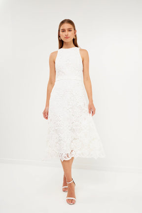ENDLESS ROSE - Floral Crochet Lace Cut-Out Midi Dress - DRESSES available at Objectrare