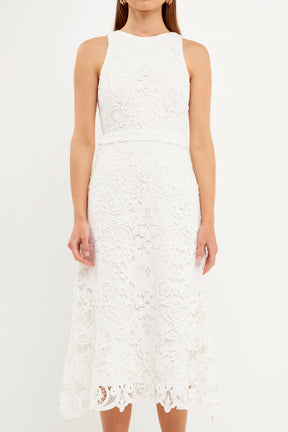 ENDLESS ROSE - Floral Crochet Lace Cut-Out Midi Dress - DRESSES available at Objectrare