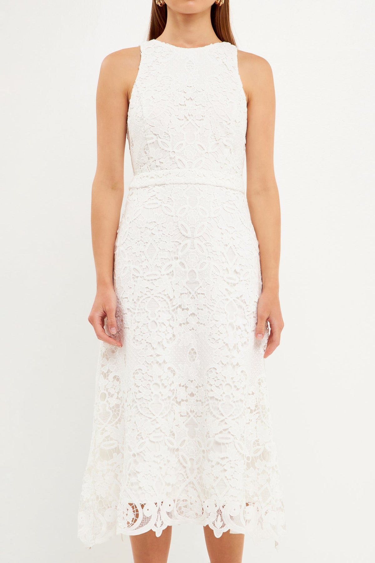 ENDLESS ROSE - Floral Crochet Lace Cut-Out Midi Dress - DRESSES available at Objectrare