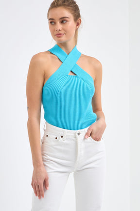 ENDLESS ROSE - Cross Haltered Soft Rib Knit Tank - CAMI TOPS & TANK available at Objectrare