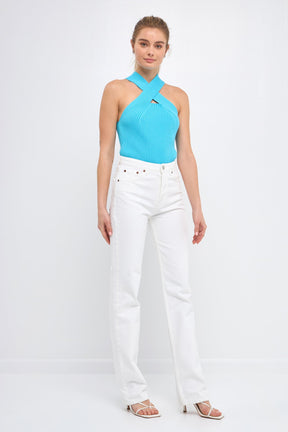 ENDLESS ROSE - Cross Haltered Soft Rib Knit Tank - CAMI TOPS & TANK available at Objectrare