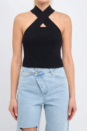 ENDLESS ROSE - Cross Haltered Soft Rib Knit Tank - CAMI TOPS & TANK available at Objectrare