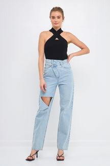 ENDLESS ROSE - Cross Haltered Soft Rib Knit Tank - CAMI TOPS & TANK available at Objectrare