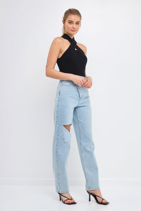 ENDLESS ROSE - Cross Haltered Soft Rib Knit Tank - CAMI TOPS & TANK available at Objectrare