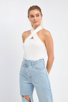 ENDLESS ROSE - Cross Haltered Soft Rib Knit Tank - CAMI TOPS & TANK available at Objectrare