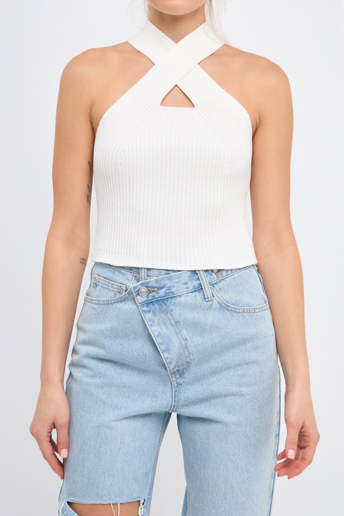 ENDLESS ROSE - Cross Haltered Soft Rib Knit Tank - CAMI TOPS & TANK available at Objectrare