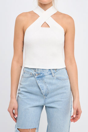 ENDLESS ROSE - Cross Haltered Soft Rib Knit Tank - CAMI TOPS & TANK available at Objectrare