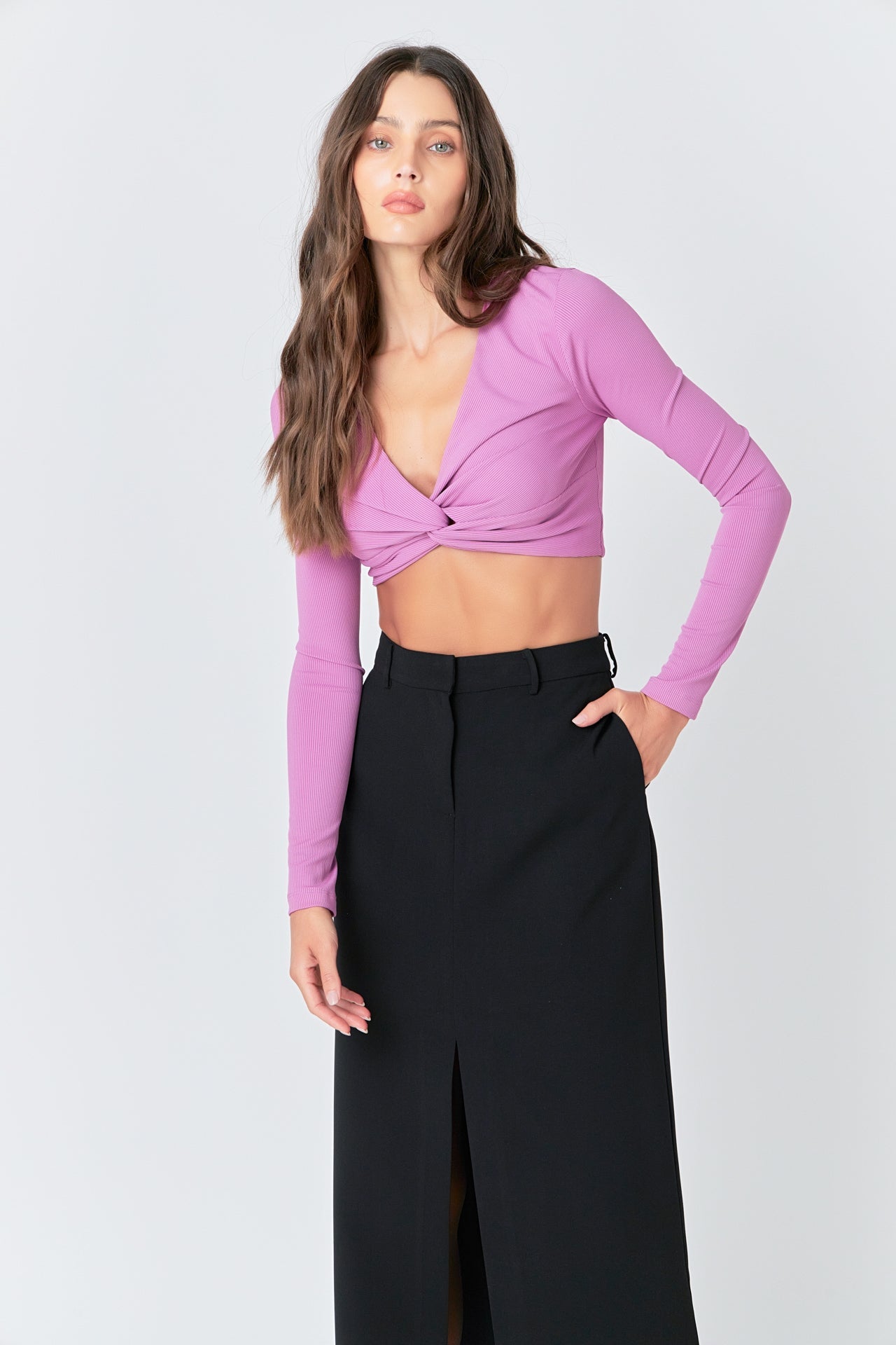 GREY LAB - Front Twist Cropped Long Sleeve - TOPS available at Objectrare