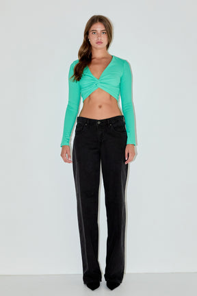 GREY LAB - Front Twist Cropped Long Sleeve - TOPS available at Objectrare