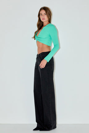 GREY LAB - Front Twist Cropped Long Sleeve - TOPS available at Objectrare