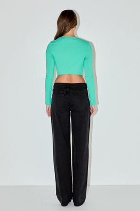 GREY LAB - Front Twist Cropped Long Sleeve - TOPS available at Objectrare