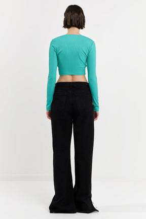 GREY LAB - Front Twist Cropped Long Sleeve - TOPS available at Objectrare