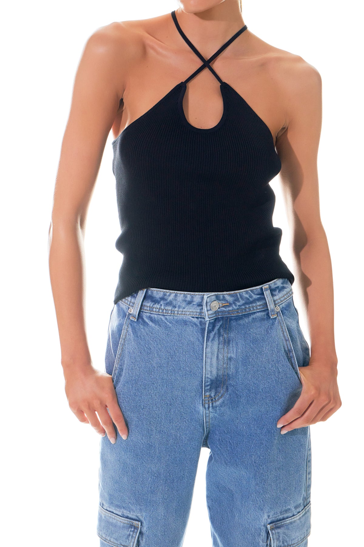 GREY LAB - Crossover Skinny Rib Knit Top - TOPS available at Objectrare