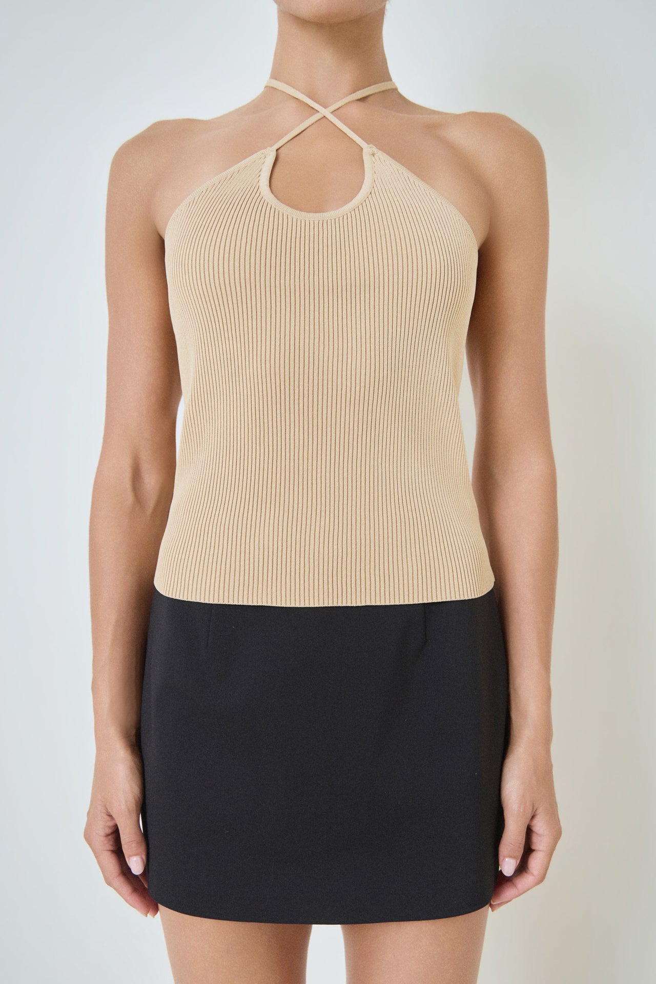 Crossover Skinny Rib Knit Top