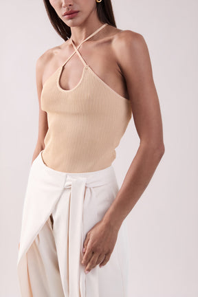 Crossover Skinny Rib Knit Top