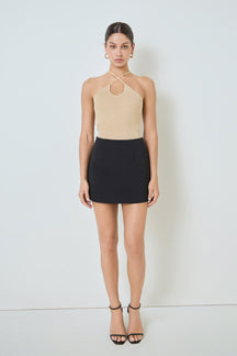 Crossover Skinny Rib Knit Top