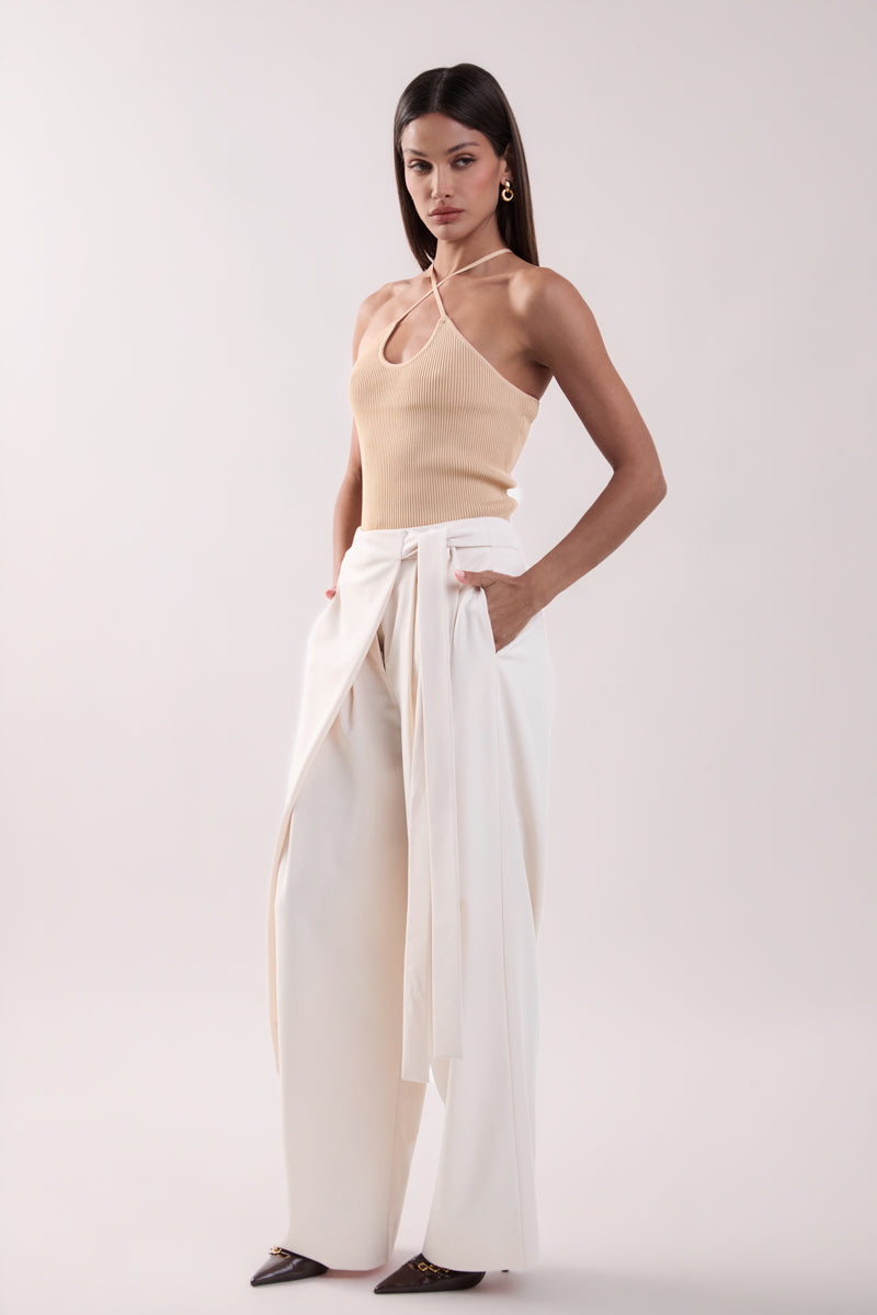 Crossover Skinny Rib Knit Top