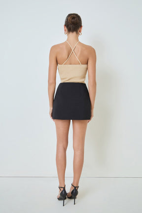 Crossover Skinny Rib Knit Top