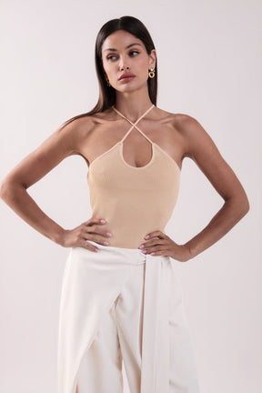 Crossover Skinny Rib Knit Top