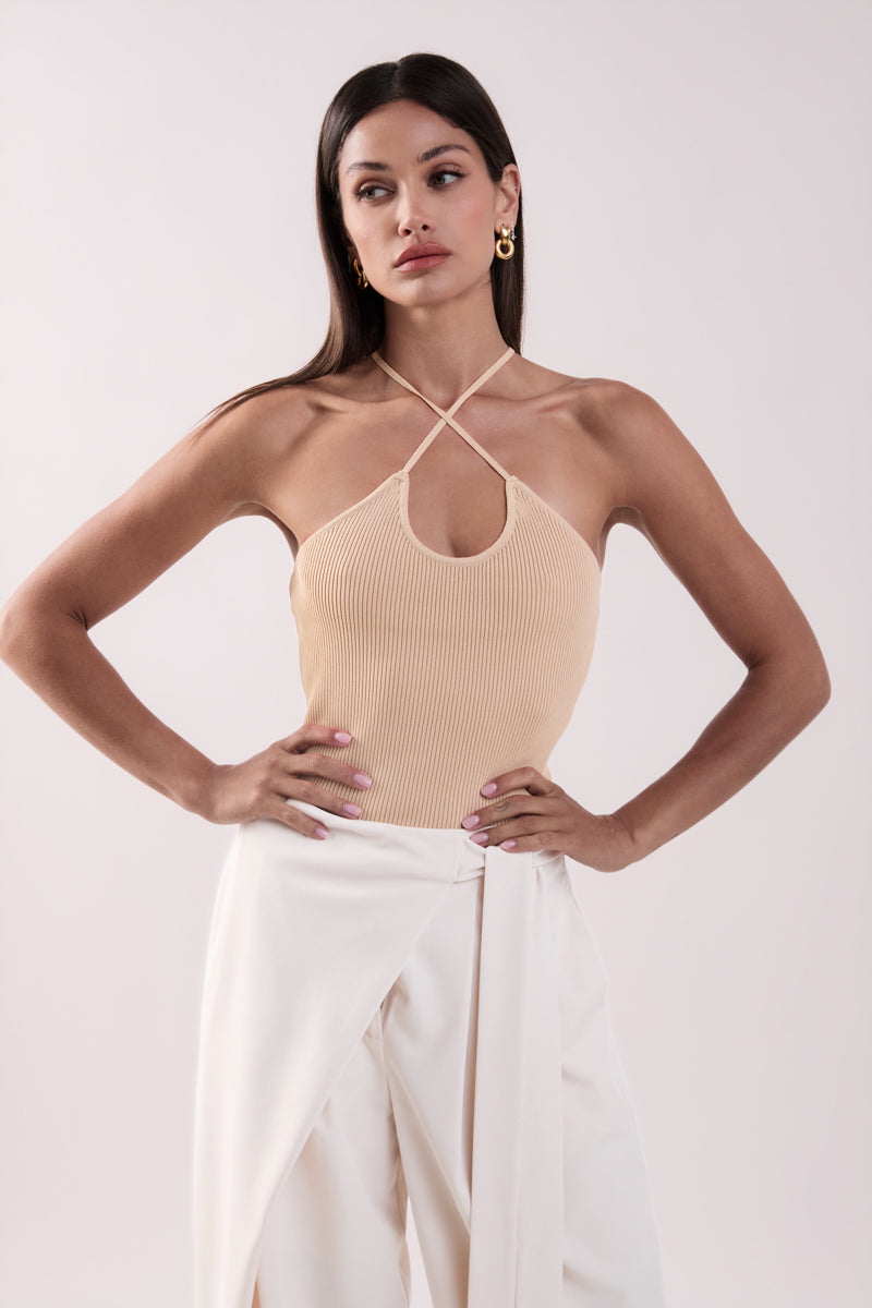 Crossover Skinny Rib Knit Top