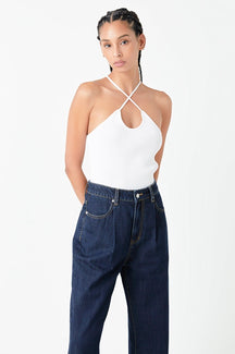 GREY LAB - Crossover Skinny Rib Knit Top - TOPS available at Objectrare