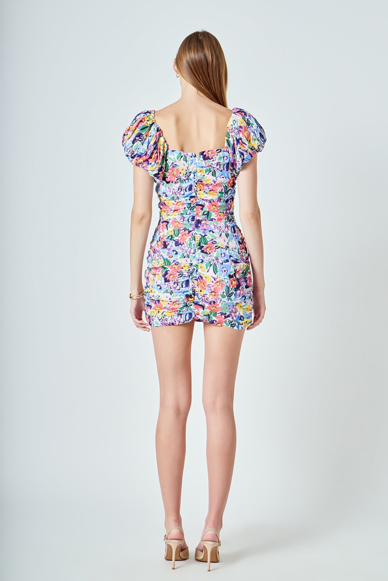 ENDLESS ROSE - Floral Off the Shoulder Ruched Mini Dress - DRESSES available at Objectrare