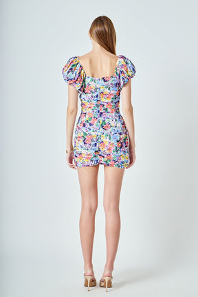 ENDLESS ROSE - Floral Off the Shoulder Ruched Mini Dress - DRESSES available at Objectrare