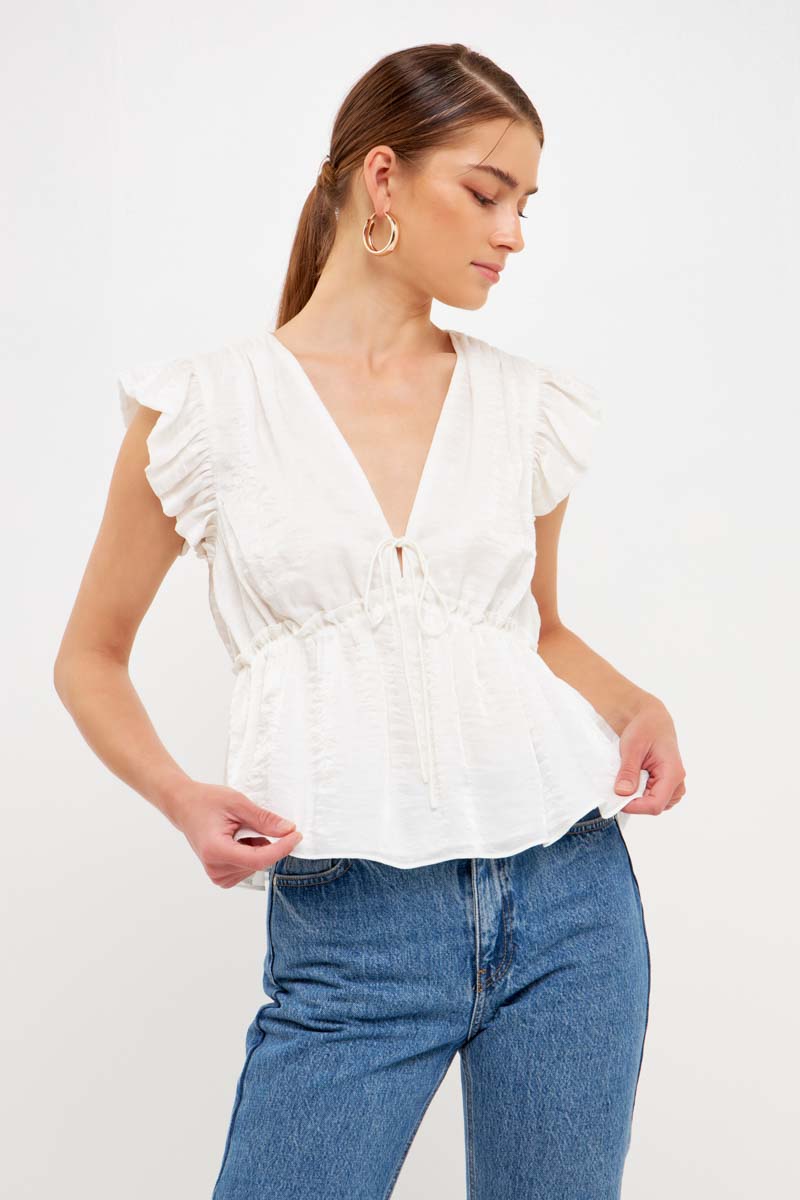 ENDLESS ROSE - Endless Rose - Light Sheen Woven Front Tie Top - TOPS available at Objectrare