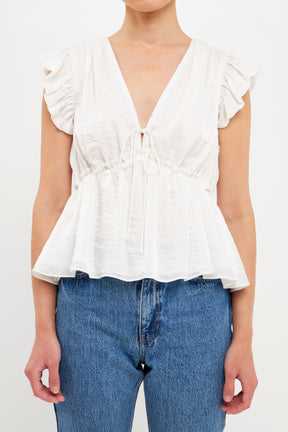ENDLESS ROSE - Light Sheen Woven Front Tie Top - TOPS available at Objectrare