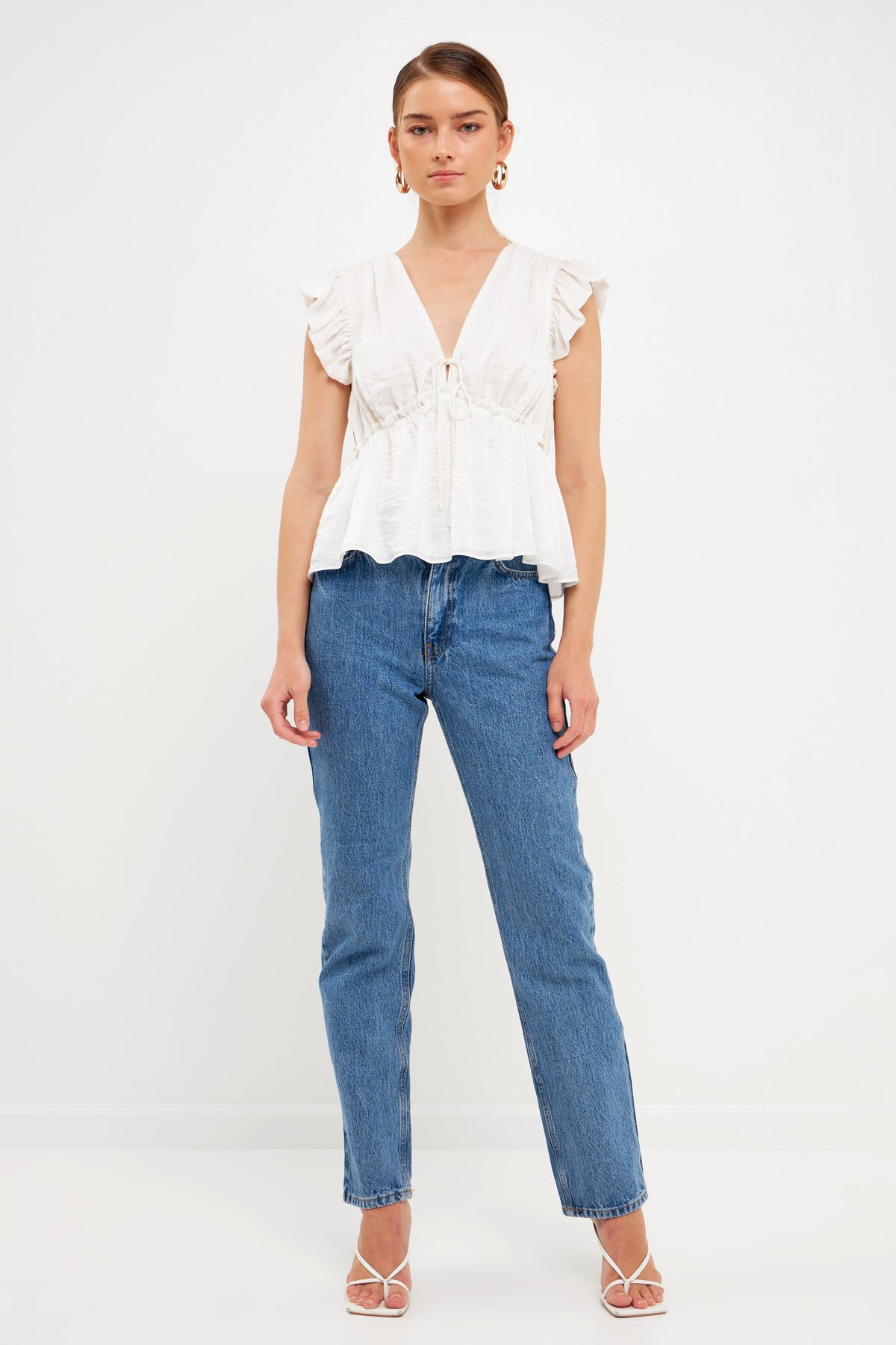 ENDLESS ROSE - Light Sheen Woven Front Tie Top - TOPS available at Objectrare