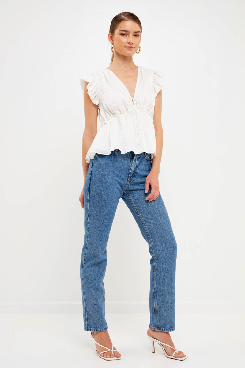 ENDLESS ROSE - Light Sheen Woven Front Tie Top - TOPS available at Objectrare