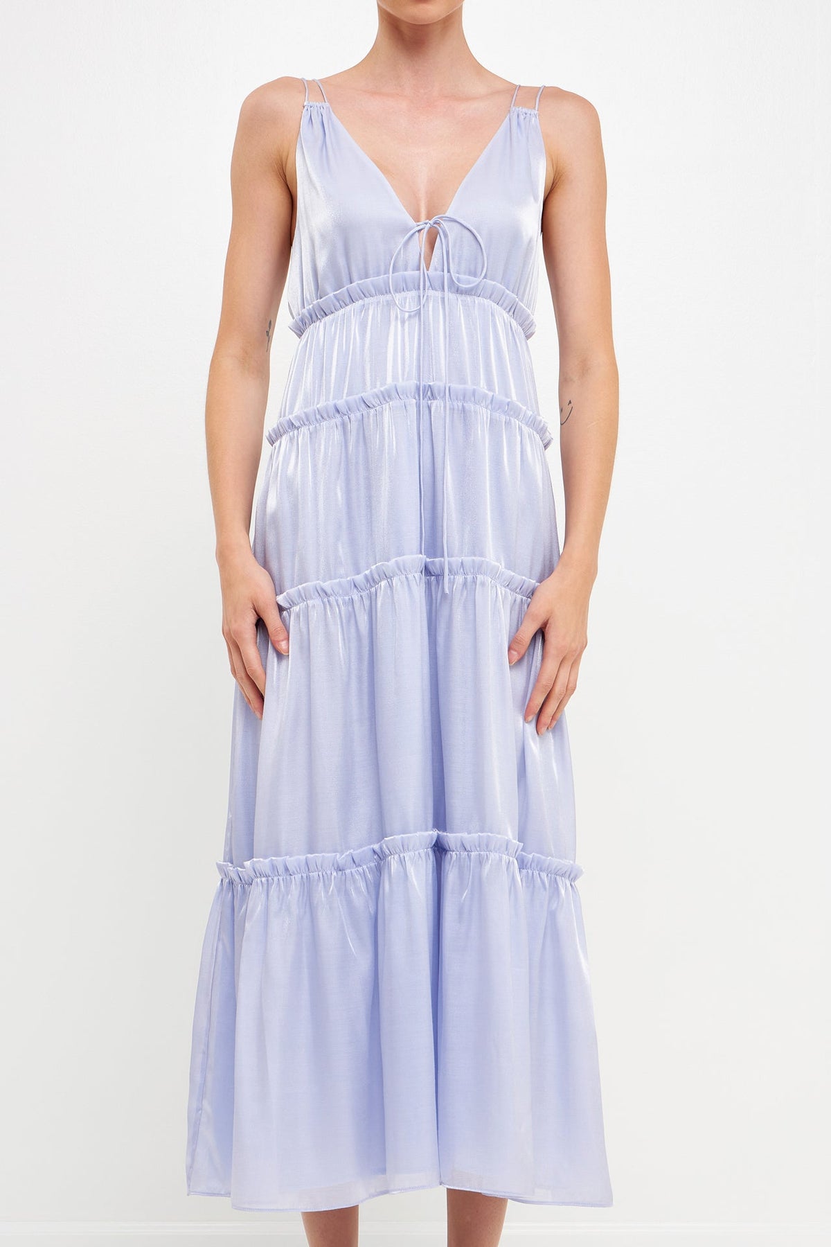 ENDLESS ROSE - Light Sheen Front Tie Maxi Gown - DRESSES available at Objectrare